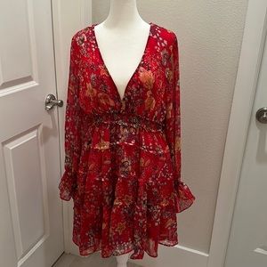 Free people closer to the heart red floral boho dress SZ large